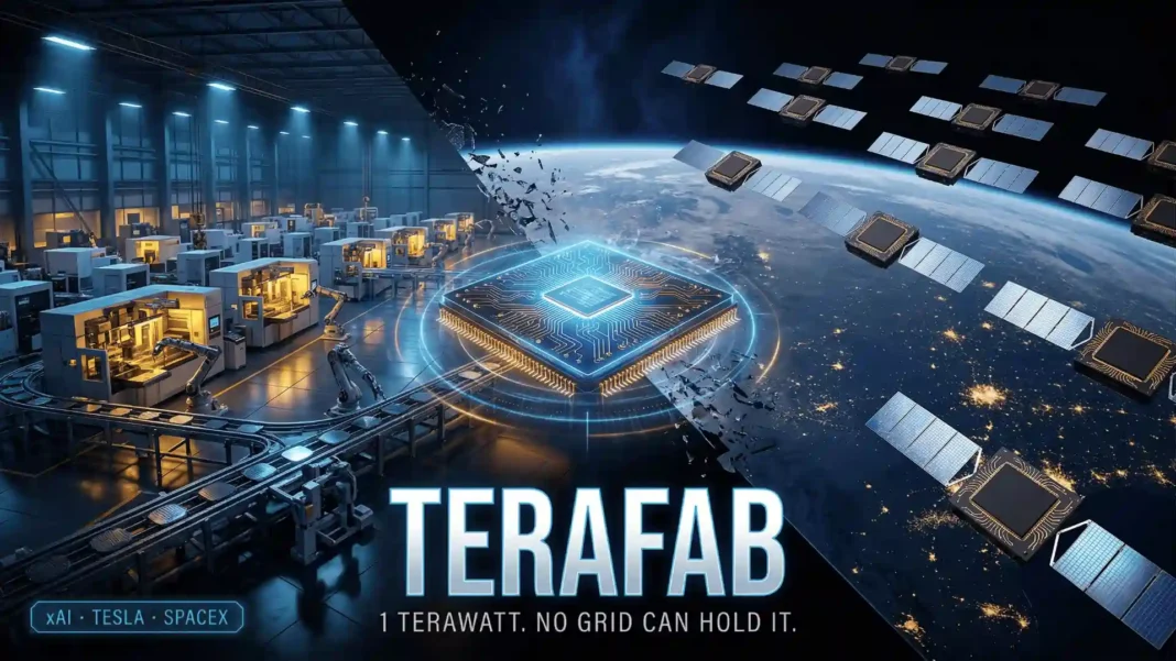 TERAFAB chip factory site at Giga Texas in Austin where SpaceX Tesla and xAI are building 1 terawatt AI compute infrastructure in 2026