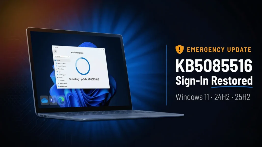 Windows 11 update settings screen showing KB5085516 out-of-band cumulative patch for builds 26200.8039 and 26100.8039